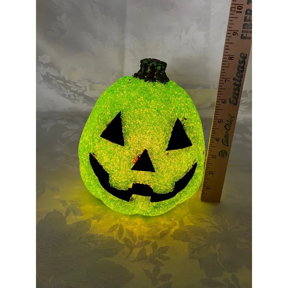 Green Popcorn Plastic Pumpkin Light Jack O Lantern Halloween Decor Works